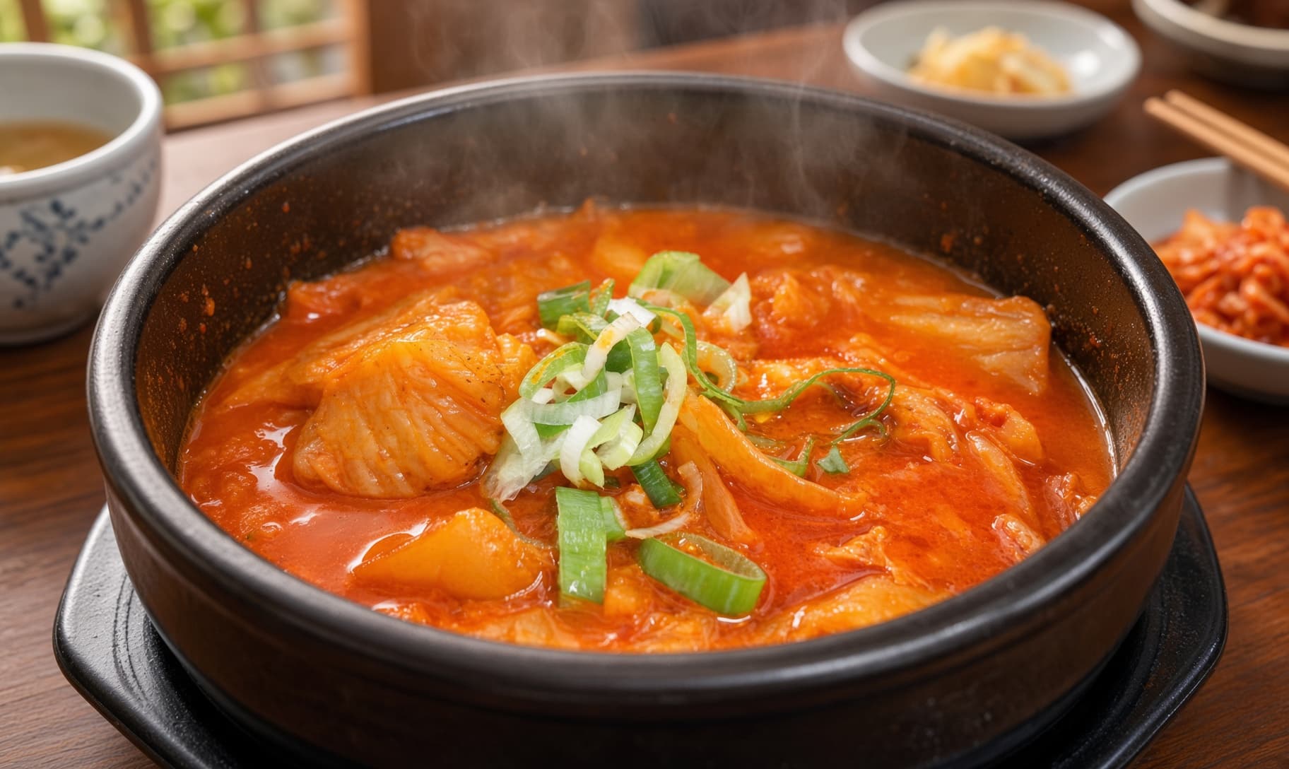 Kimchi-jjim in a stone pot